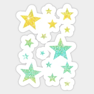 Teal Yellow Ombre Faux Glitter Stars Sticker